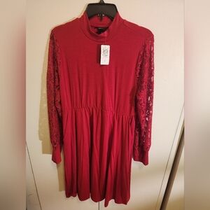 NEW RED Lace Sleeve Dress